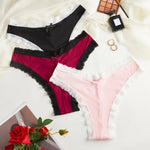 3pcs/Set Women's Low-Rise Triangle Panties French Lace Patchwork 2-Color Briefs Thin Gusset Chic Delicate Intimate Underwear