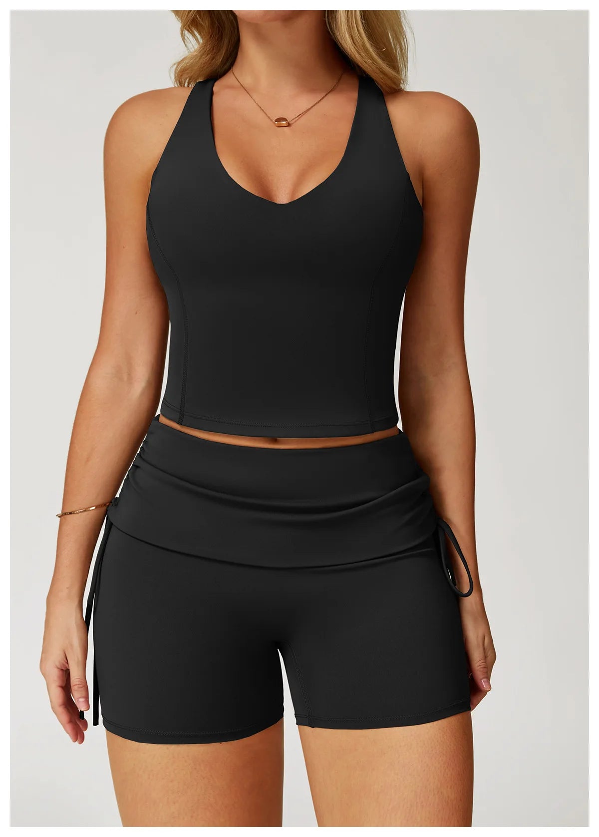 Women's Yoga Pants Summer Folding Drawstring High Waisted Nude Tight Sports Shorts Breathable Tummy Control Workout Leggings