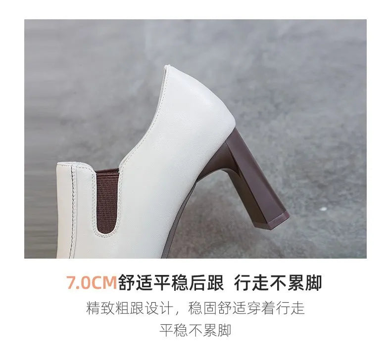Botas Femininas Women Fashion Square Toe Chunky High Heels Ankle Boots Lady Casual Leather Autumn Short Boots Botas De Mujer