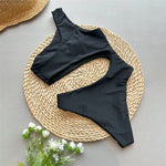 Dark Brown One Shoulder Solid Swimwears Sexy Swimsuit Women One Piece 2026 Hollow Out Monokini Metal Ring Bathing Suit Bodysuit