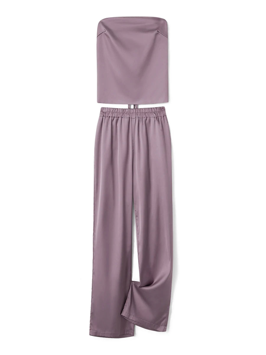 Women 2 Piece Pant Outfits Bandage Backless Bandeau Tops and Elastic Wide Leg Pants Set Streetwear Aesthetic Summer Clothes