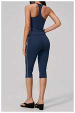 Women's 2 Piece Yoga Set Summer Brushed Color-Block Slim Sports Tank Top High Waist Pants Gym Running Fitness Suits Tracksuit