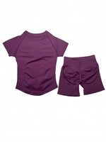DFTLF Women 2PCS Seamless Yoga Suit Short Sleeve Top High Waist Shorts Quick Dry Breathable Gym Fitness Running Workout Sport