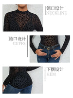 European and American sexy single-layer bra, stand-up collar, mesh bottoming top, women's leopard print inner top