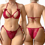 Women's Lingerie SetAdjustable Lace-up Mini Bra And Panty Sets Sexy Ultra-Thin Underwear Erotic Suit Solid-Color Openwork Bras