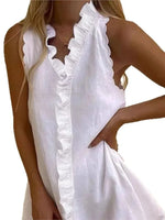 2025 Summer Sexy Casual Mini Dress Women Fashion Elegant Vacation Solid Color Ruffle Sleeveless Vestidos V-neck Loose Dresses