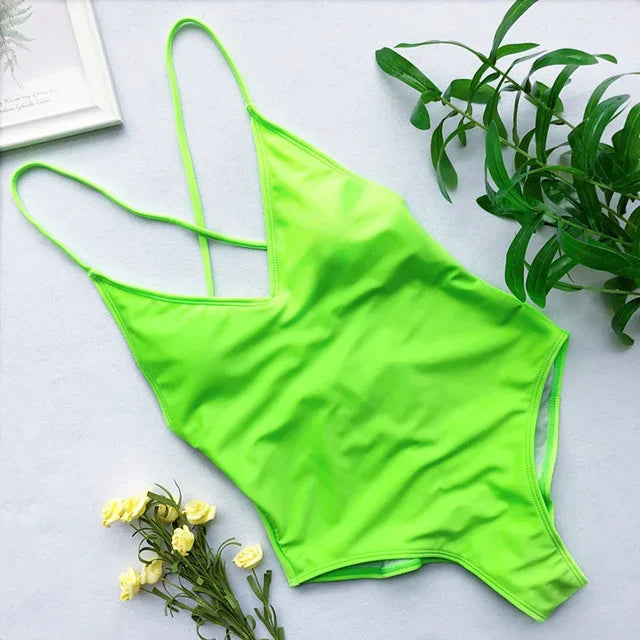 2026 V Neck Scrunch Butt Female Swimwear One Piece Swimsuit Women Backless Monokini Sexy High cut Bathing Suit Swim Bodysuit