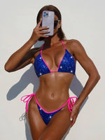 2026 Sexy Bikini Women Blue Shiny Fabric Triangle Halter Swimwear Swimsuit Bikinis Set Bathing Suit Beach Bikini Female Biquinis