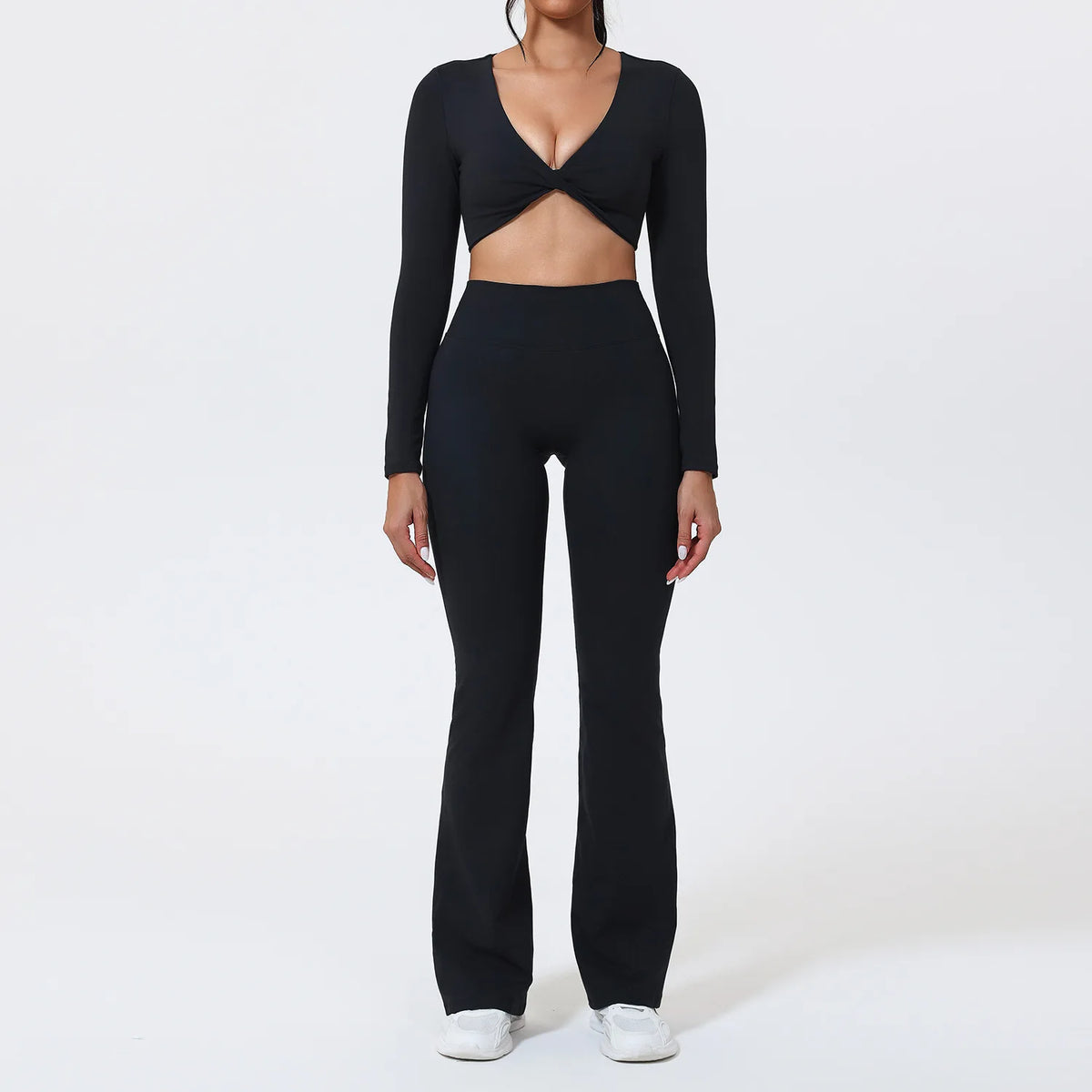Women's Yoga Sets Sports Fitness Cross Beauty Back Bra Long-sleeved Zipper Jakcet Hip-Lifting Flared Pants Outdoor Running Suits