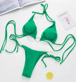 Love Shaped Metal Rings Bikinis Halter Velvet Bikini Women Swimwear Female Swimsuit Two-pieces Bikini Set Bathing Suit Swim Lady