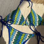 Sexy Yellow Patchwork Bikini Women Knitted Wave Push Up Micro Swimsuit 2025 Brazilian Beach Bathing Suit Bandage Thong Swimwear