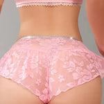 1pcs Low Rise Perspective Floral Panties Pink Elegant Women Boyshorts Breathable Comfortable Lady Briefs Underwear Sexy Lingerie
