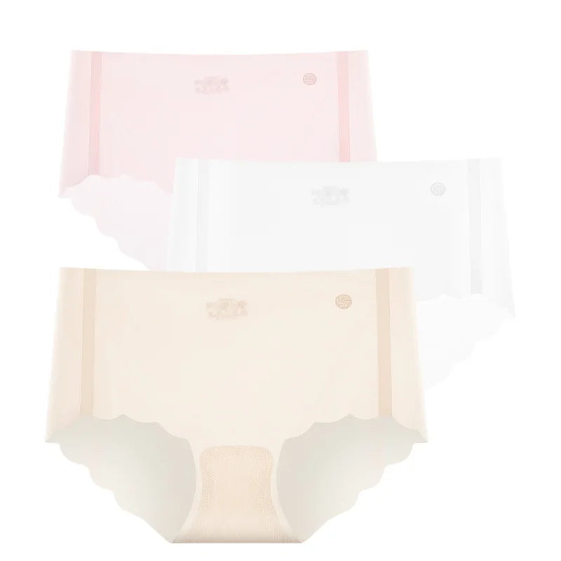 3Pcs/Set Women Ice Silk Briefs Scallop Trim Seamless Panties Ladies Underwear Lightweight Sexy Lingerie Female Underpants M-XL