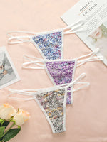 Women's 3-piece set of multi-color digital pattern thong with no trace low waist hollow out easy to wash and dry underwear C927