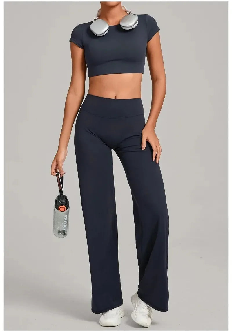 Women's Seamless Yoga Sets Sports Fitness Short-sleeved Loose Hip-lifting Pants Tracksuits Workout Gym Training Slim Fit Sets