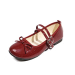 Women Bow Mary Jane Flats Double Strap Buckle Round Toe Patent Leather Sweet Retro Ballet Dress Shoes Multi‑color