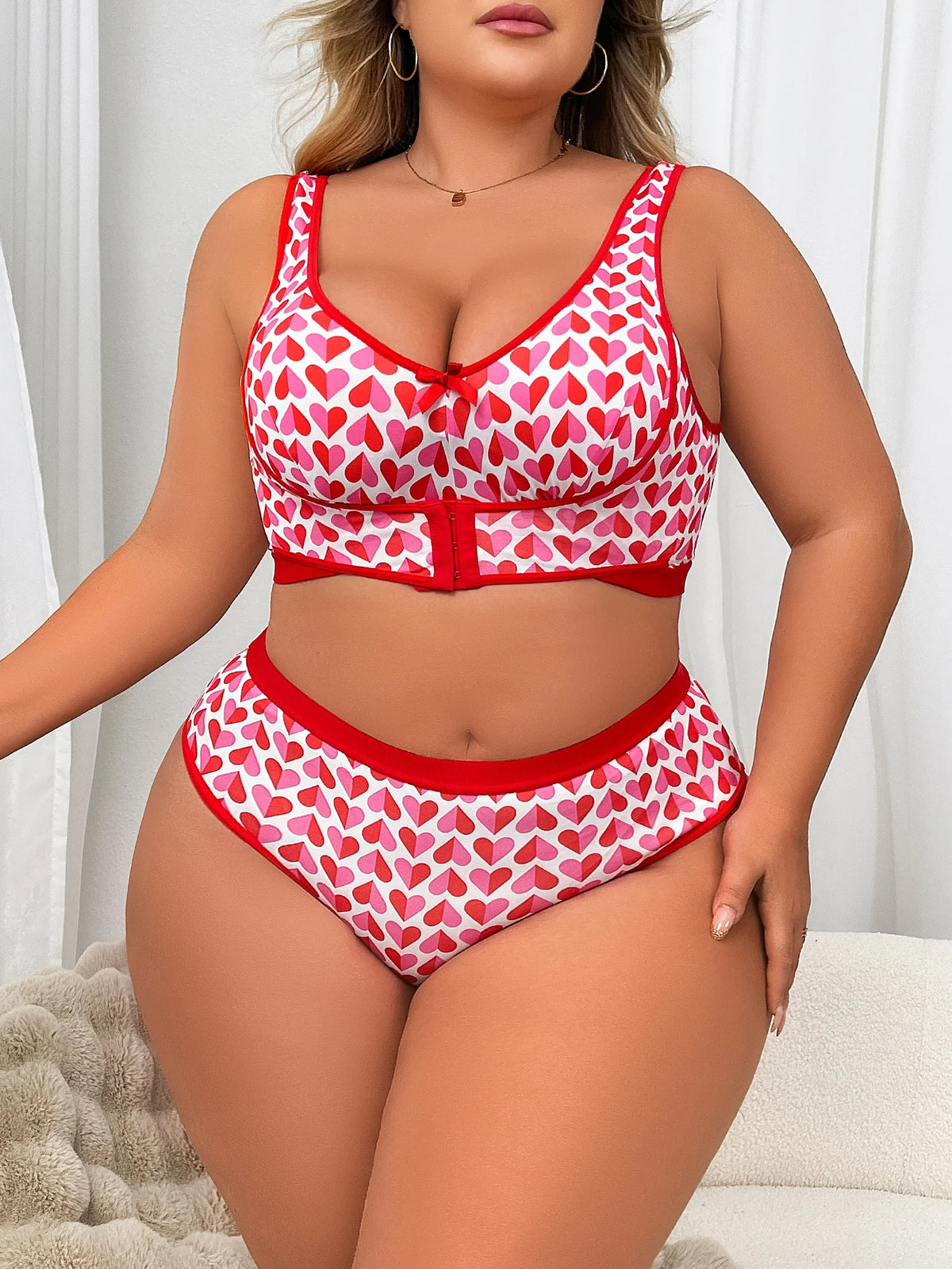Fashion Heart Print Sexy Lingerie Set, Wireless Side Support Bra, Wing Smoothing Shaping Bra New Arrival