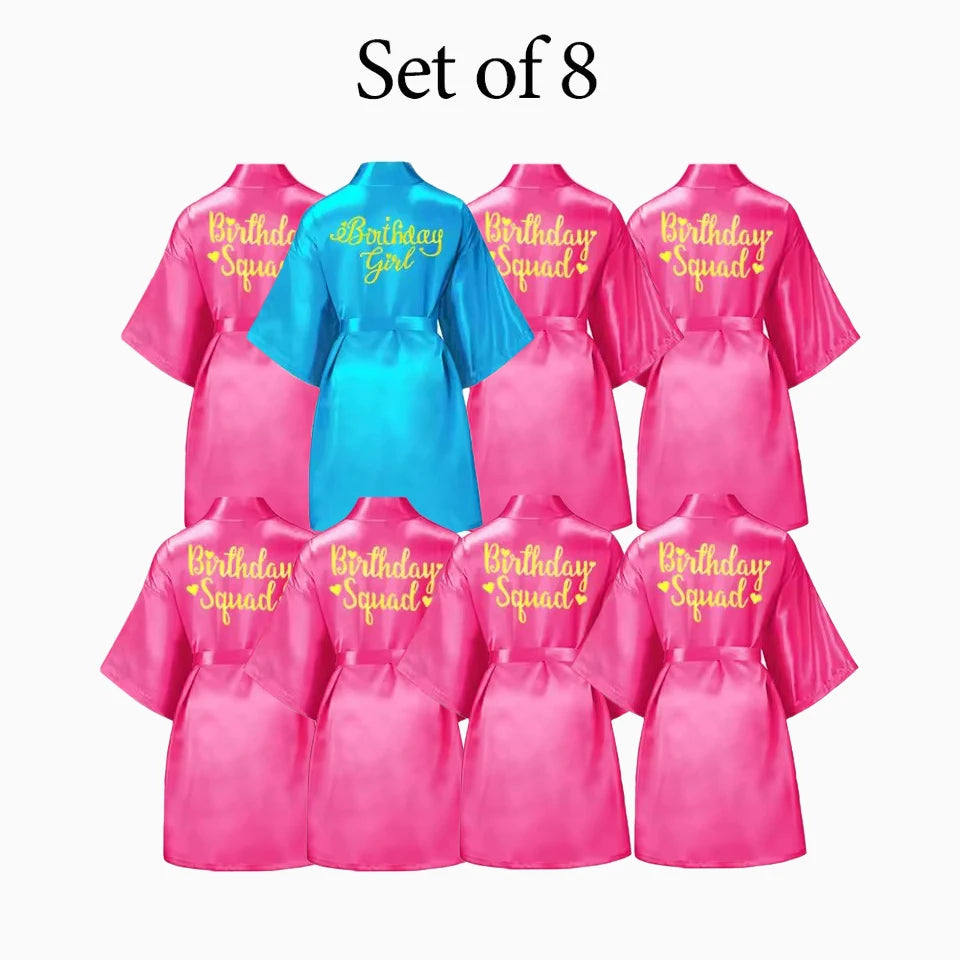 6-12Pcs Spa Girls Party Birthday Squad Robes Girl Kimono Spa Robe Pajama Party Favors Soft Satin Bathrobe for Kid Birthday Decor