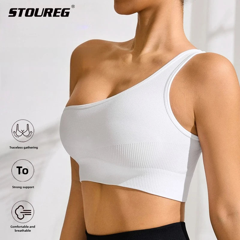 Women's Yoga Running Fitness Tops One Shoulder Sexy Strap Sports Tank Top One Shoulder Tight Solid Colour Running Underwear