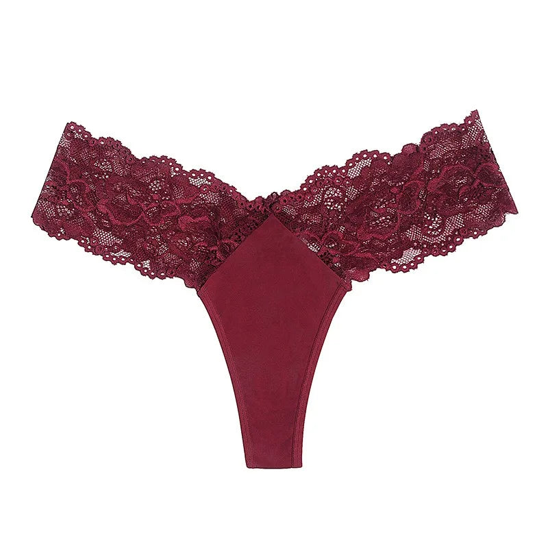 1pcs 1-4XLLace Sexy Women G-string Low-Rise Red Perspective Floral Panties Breathable Intimate Lingerie Ladies Thongs Underwear
