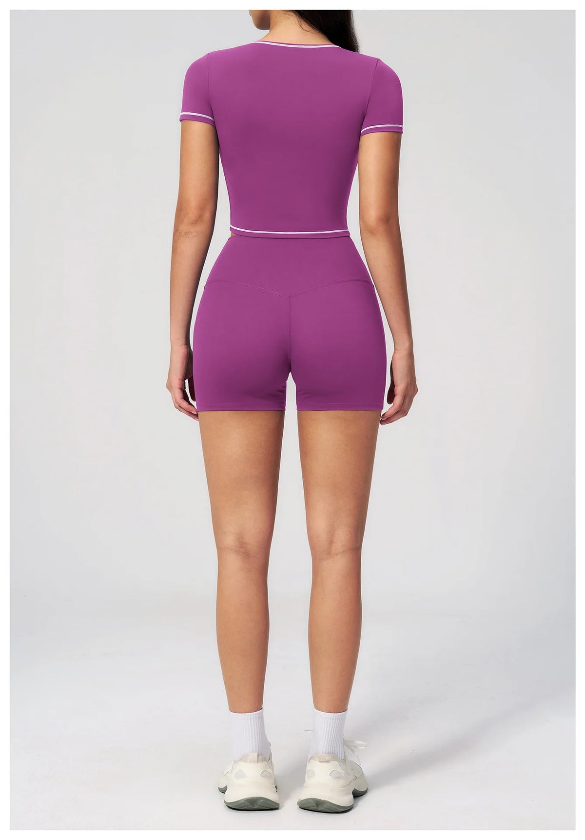 Speed Drying Tight Yoga Sets Women Color Contrast Short Sleeve Slim Sports Top High Waist Leggings Running Fitness Athletic Wear