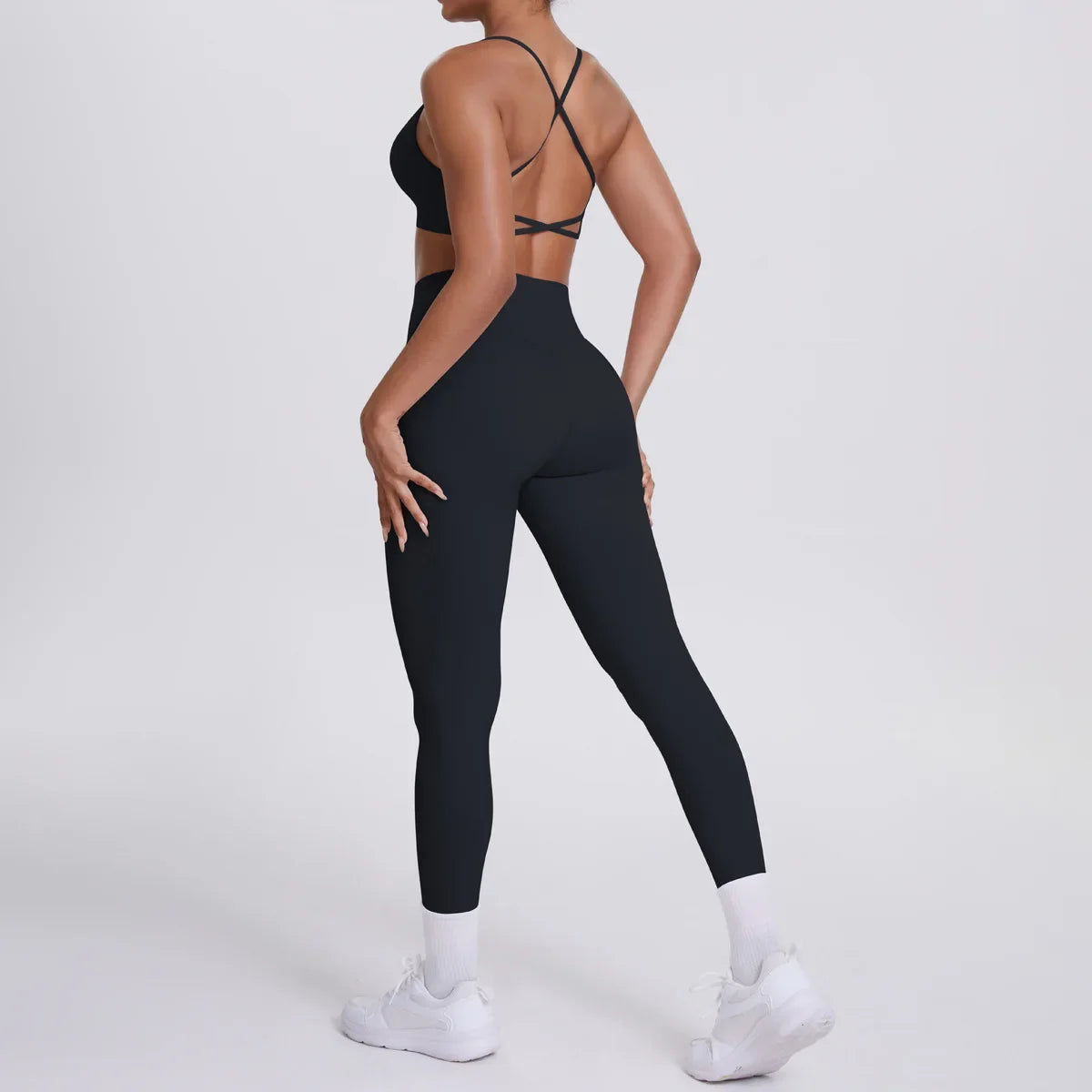 Women's Seamless Yoga Set Cross Back Sports Bra & High Waist Booty Lifting Yoga Leggings Gym Running Fitness Workout Outfit