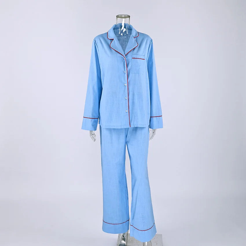 Women 2026 European Autumn Winter Cotton Pajama Set Open Front Long Sleeve Loose Casual Two Piece Ladies Homewear Sleepwear