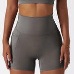 Comfortable Skin Friendly Summer High Waist Yoga Shorts Gym Hip Lift Pants Pocket Breathable Running Cycling Sports Shorts Women