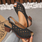 Vinatge Peep Toe Thick Heels Sandals Women Hollow Out Back Strap Rome Sandles Woman Plus Size 43 Lightweight Sandalias Mujer
