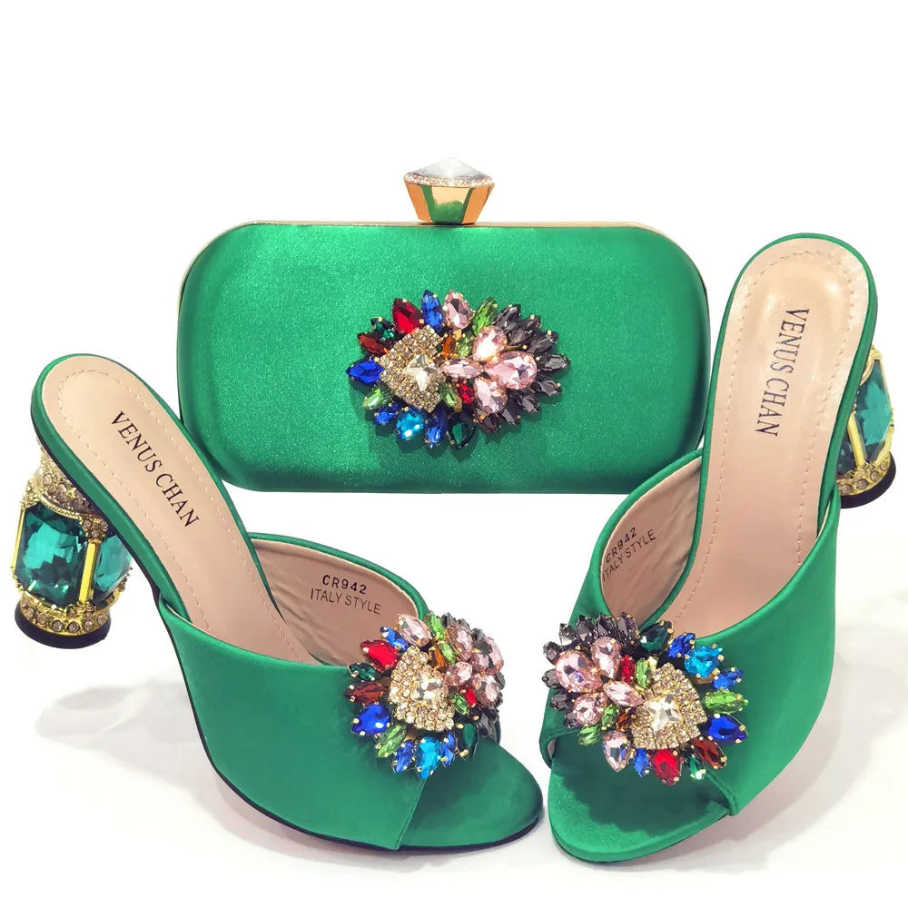 Doershownew Italian blue Shoes And Bag Sets For Evening Party With Stones Italian Leather Handbags Match Bags! HSD1-35