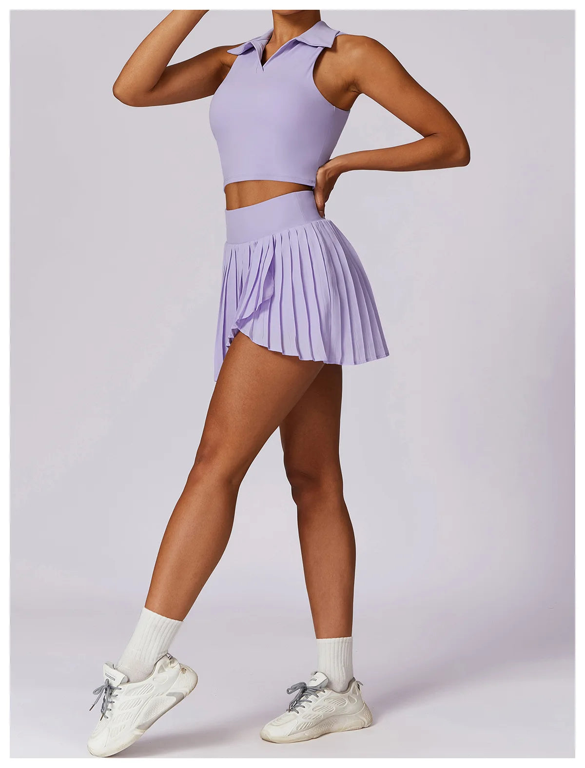 Outdoor Breathable Golf Wear Tennis Sport Sets Women Turn Down Collar Sleeveless Top Short 2 in 1 Skirt Running Fitness Set