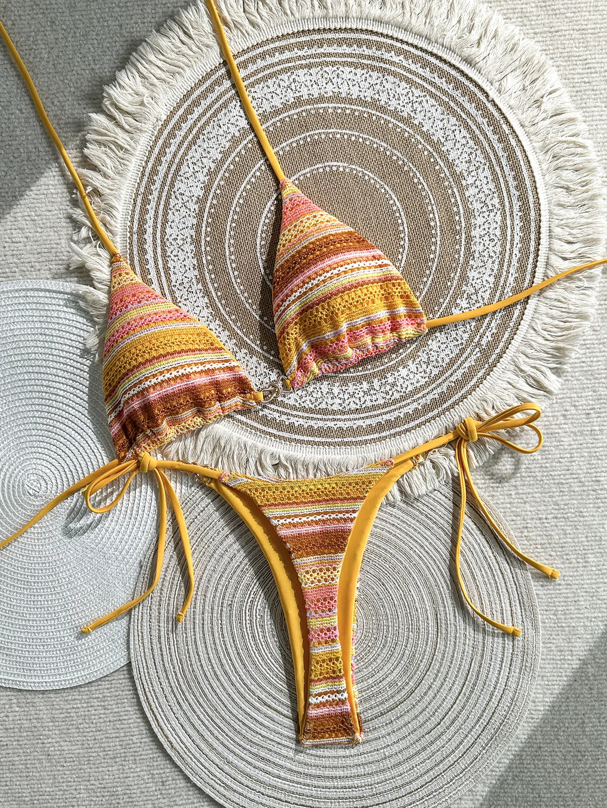 Sexy Coffee Striped Micro Bikini Set 2026 Women Halter Push Up Bra Bandage Thong Swimsuit Summer Bathing Suit Holiday Swimwear
