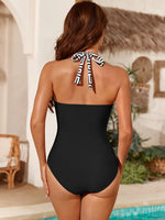 Vintage Swimwear Womem Black Zebra Print Patchwork V Neck Slimming Tummy Control One Piece Swimsuit 2025 Bathing Suit Monokini