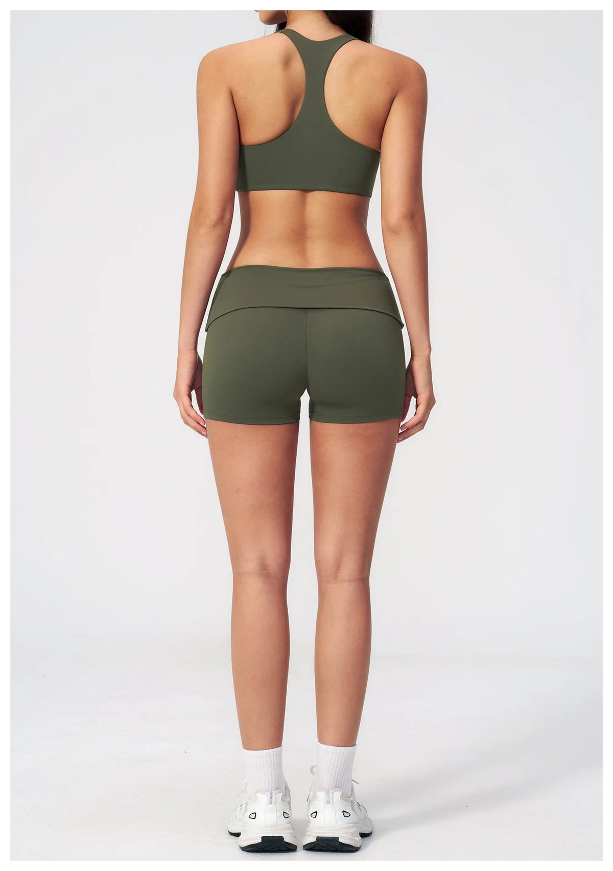 Tight Color Contrast Yoga Suit 2 Pieces Women V Neck Sports Bra Pleate High Waist Shorts Gym Running Fitness Suits Tracksuit