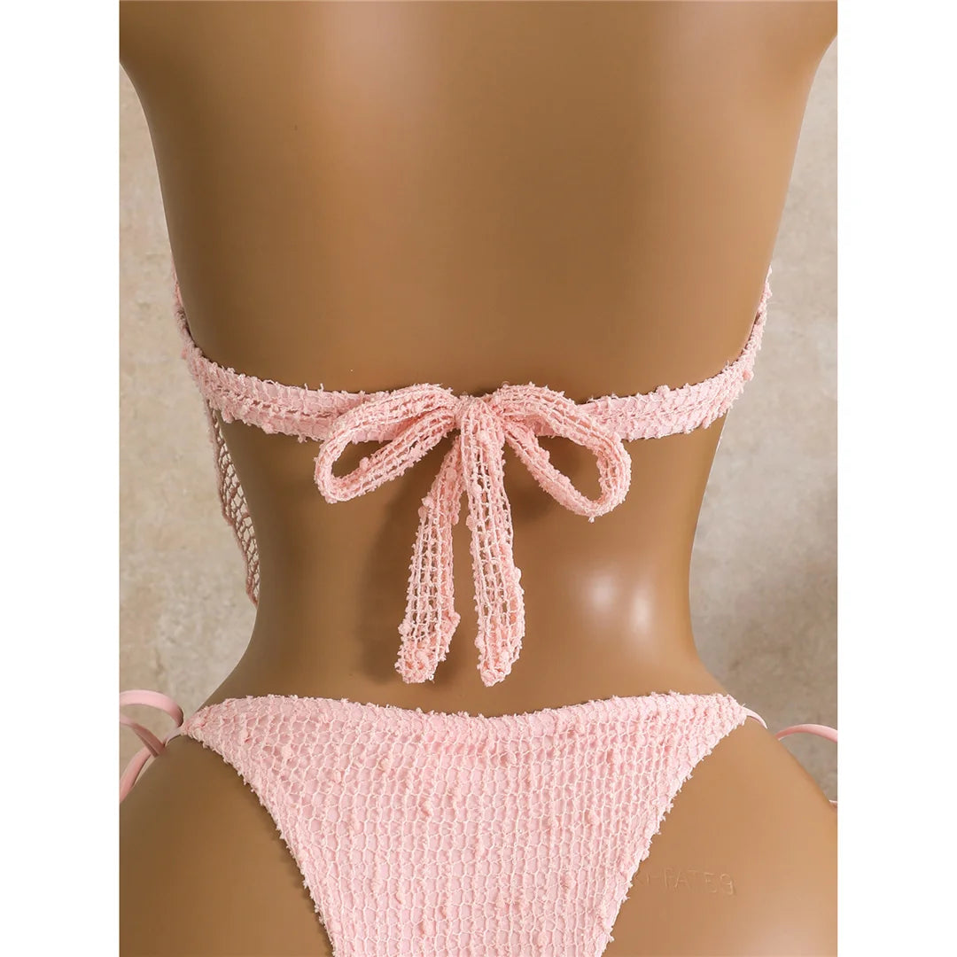 New Hollow Out Tankini Halter Bikini Female Swimsuit Women Swimwear Strappy Bather Bathing Suit Swim Two-pieces Bikini set K8076