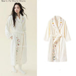 Thick Extra Long Embroidered Coral Fleece Bathrobe Elegant Ladies Winter Bridal Home Sleepwear Dressing Gown