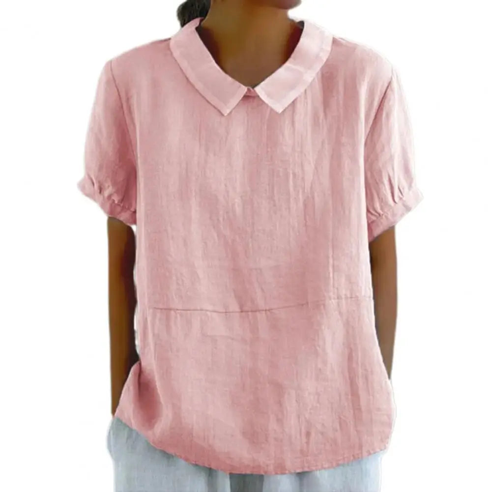 Summer Women Shirt Lapel Short Sleeve Solid Color Pullover Top Solid Color Loose Fit Shirt Tops Casual Streetwear