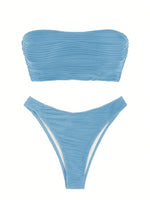 Contrast Binding Bandeau Bikinis 2026 Women Sexy Swimsuit Solid Padded Swimwear Female Bathing Suit Swimming Summer Beachwear