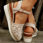 Hollow Fabric Roman Shoes Summer Travel Round Head Wedge Toe Fashion Sandals Comfortable Thick-sole Women's Shoes 2026