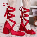 2026 Big Size 43 Cute Red Lolita Ankle Wrap Pumps Sweet 9cm Square High Heels Gothic Cosplay Ballet Style Mary Janes Shoes Women