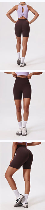 Summer High Waisted Yoga Shorts for Women Fashionable and Sexy Running Fitness Pants Solid Color Yoga Leggings Elastic Tights