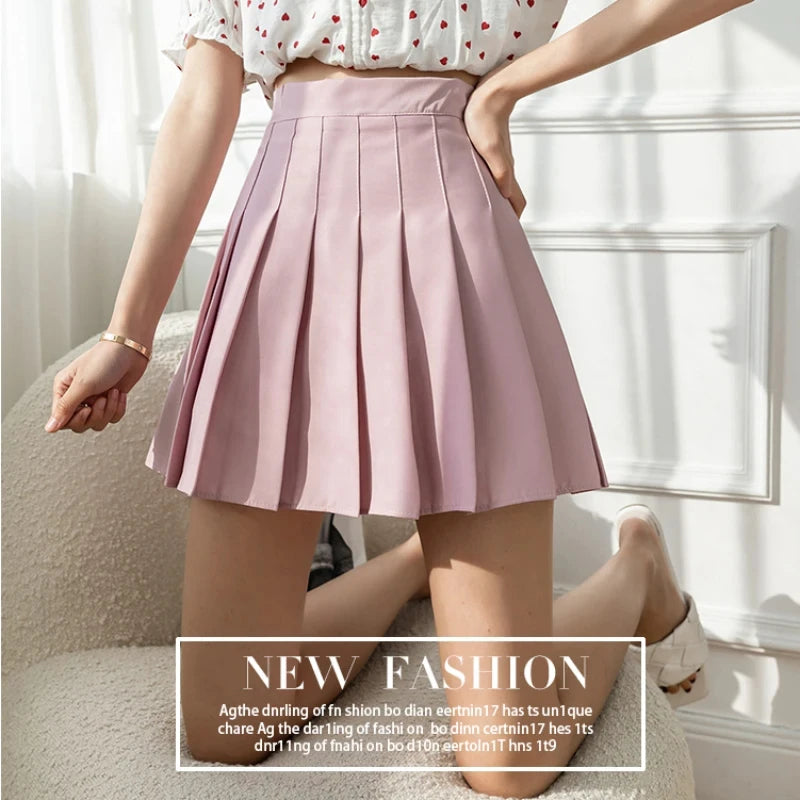 Women High Waist Pleated Skirt with Safety Shorts, Black A Line Mini Skort for Casual Office School Style Outfits