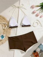 Sexy Splicing Halter Shorts Bikini Female Swimsuit Women Swimwear Padded Bather Bathing Suit Swim Two-pieces Bikini set K8132