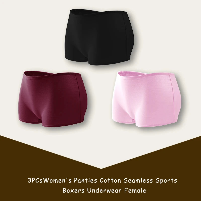 3PCS/SET Women Panties Cotton Seamless Sports Boxers Underwear Female Solid Color Briefs Cozy Lingerie Intimate Underpants XS-XL