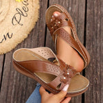 New Women's Slippers Casual Flower Hollow Wedge Beach Shoes Outdoor Fashion Platform Comfortable Non-slip Sandals Plus size 43