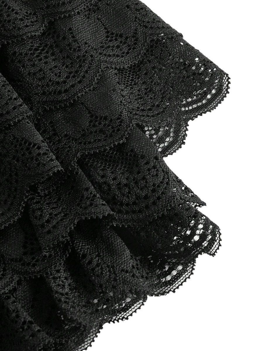 Women Lace Skorts High Waist Ruffle Layered Shorts Summer Gothic Casual Daily Short Pants Streetwear