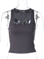 Women's Fashion Solid Tank Tops 2026 Streetwear Sleeveless T-shirt Female Square Collar Skinny Corset Y2K Girls Gray Crop Top