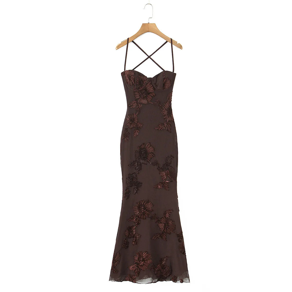 Sexy Backless Cross-cutout Strap Dress For Women Heavy-duty Fishbone Steel Support Slim-fit Jacquard Gown Fishtail Long CAUP