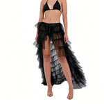Fashion Long Tulle Skirt Women Elegant Princess Sexy Style Irregular Mesh Tutu Skirts Vintage Puffy Skirt Beach Cover-ups