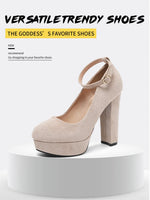 2026 Plus Size 43 Elegant Black Ankle Strap Platform Pumps Sexy Spike High Heels Shoes Women Classic Apricot Office Lady Shoes